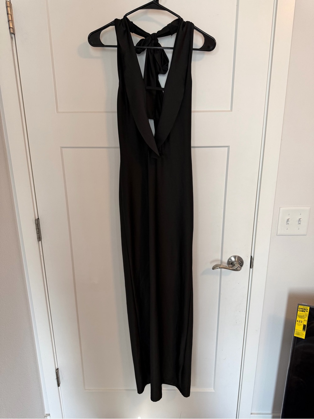 SHEIN Black Backless Halter Maxi Dress with Tie Neck